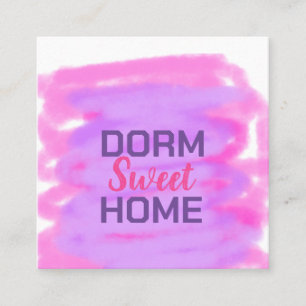 Dorm sweet dorm roze paarse waterverf tekst vierkante visitekaartje
