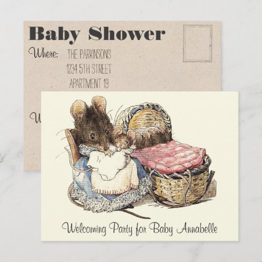 Dormouse Baby shower Welcoming Party Invitation Uitnodiging Briefkaart (Voorkant / Achterkant)
