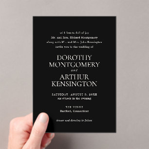 Dorothy Black Elegant Wedding Acryl Uitnodigingen