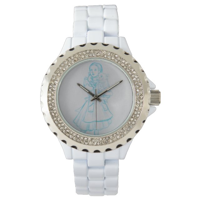 Dorothy en Toto blauw Schets Rhinestone Horloge (Voorkant)