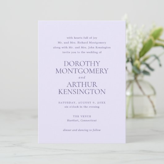 Dorothy Lila Elegant Wedding Kaart (Staand voorkant)
