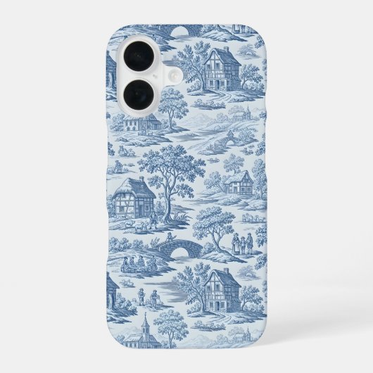 Dorp Blauw Toile iPhone 16 Hoesje (Achterkant)