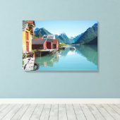 Dorp en een fjord in Noorwegen canvas print (Insitu (Houten vloer))