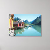 Dorp en een fjord in Noorwegen canvas print (Voorkant)