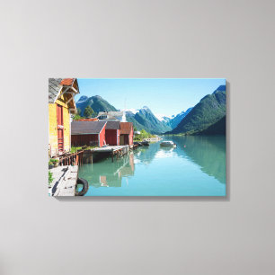 Dorp en een fjord in Noorwegen canvas print