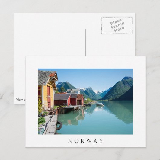 Dorp en een fjord in Noorwegen witte briefkaart (Voorkant / Achterkant)