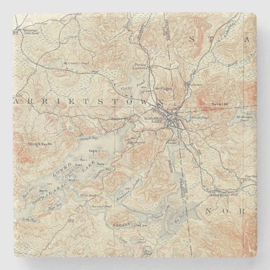 dorp en gebied van het meer van Saranac in Adirond Stenen Onderzetter (Voorkant)