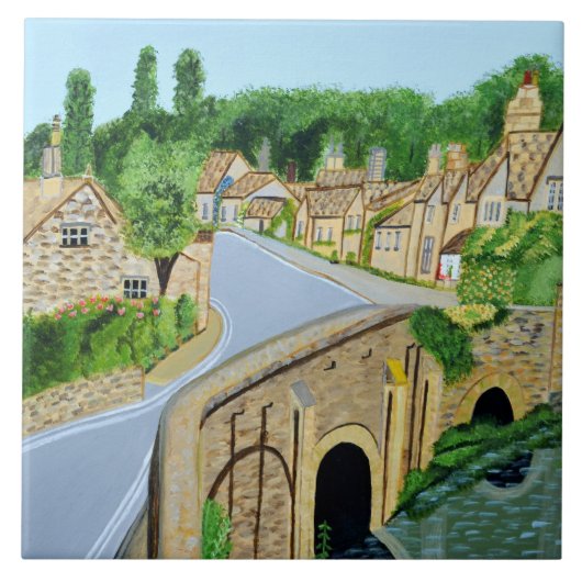 Dorp Engelse Cotswolds tegel Tegeltje (Voorkant)