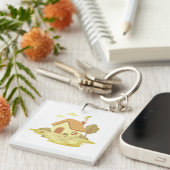 Dorp, huis, mooie bloemen sleutelhanger (Voorkant Rechts)