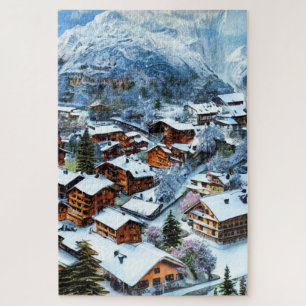 dorp in de bergen Jigzaag Puzzle Legpuzzel