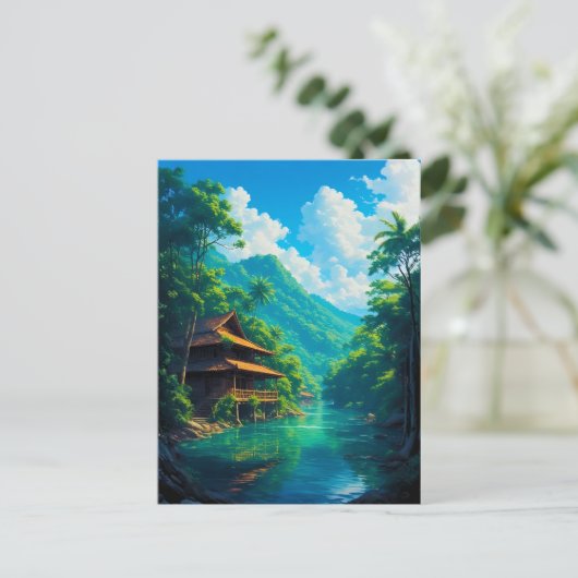 Dorp in de omarming van de natuur briefkaart (Staand voorkant)