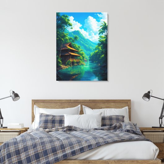 Dorp in de omarming van de natuur canvas afdruk (Insitu (Slaapkamer))