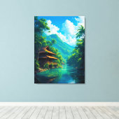 Dorp in de omarming van de natuur canvas afdruk (Insitu (Houten vloer))