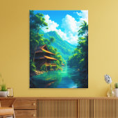 Dorp in de omarming van de natuur canvas afdruk (Insitu (Woonkamer))