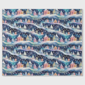 Dorp in een sneeuwstorm vakantie cadeaupapier (Vlak)