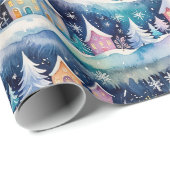 Dorp in een sneeuwstorm vakantie cadeaupapier (Rol Hoek)