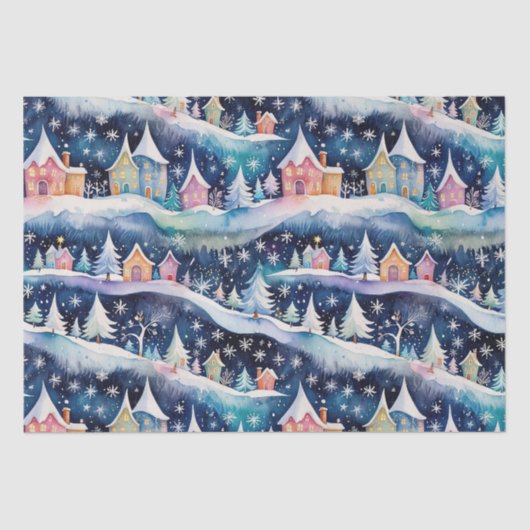 Dorp in een sneeuwstorm vakantie tissuepapier (Voorkant)