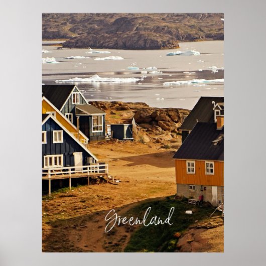 Dorp in Groenland, schilderachtig landschapsfoto Poster (Voorkant)
