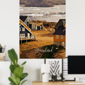 Dorp in Groenland, schilderachtig landschapsfoto Poster (Thuiskantoor)