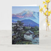 Dorp in Himalaya, Nepal - Groet Kaart (Gele Bloem)