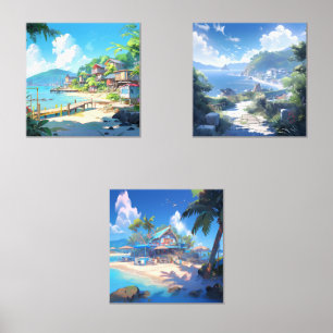 Dorp in Kuststad Muurkunst Sets