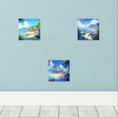 Dorp in Kuststad Muurkunst Sets (Houten vloer)