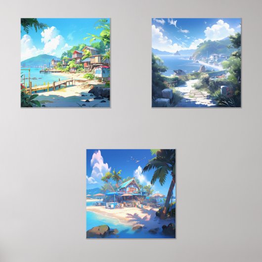 Dorp in Kuststad Muurkunst Sets (Voorkant)