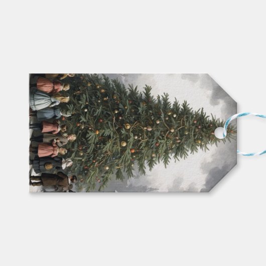  dorp Kerstboom verzamelen Cadeaulabel (Voorkant (Horizontaal))