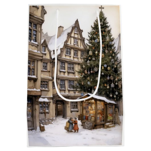 dorp kerstboom verzamelen Tea Towel Medium Cadeauzakje (Achterkant)