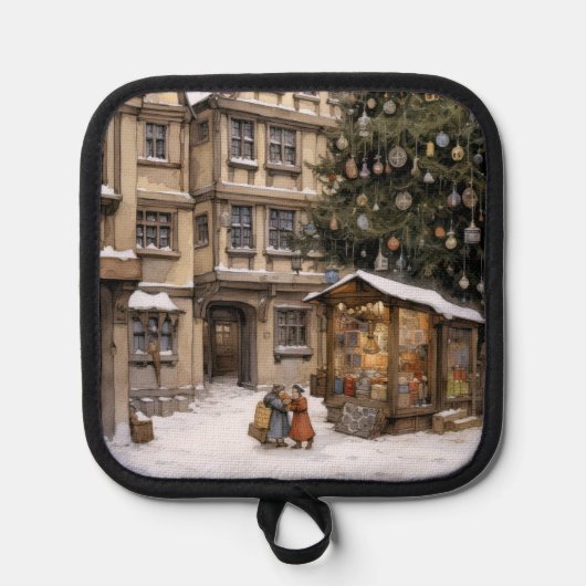  dorp kerstboom verzamelen Tea Towel Pannenlap (Voorkant)