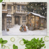 dorp kerstboom verzamelen Tea Towel Theedoek (Gevouwen)
