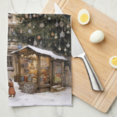 dorp kerstboom verzamelen Tea Towel Theedoek (Quarter Fold)