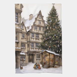 dorp kerstboom verzamelen Tea Towel Theedoek