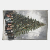 dorp Kerstboom verzamelen Theedoek (Horizontaal)