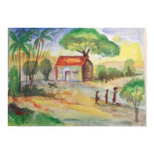 Dorp Landschap Aquarel – Landelijke Muurkunst