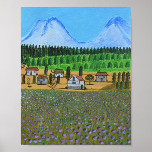 Dorp met het Tatra-gebergte op de achtergrond Poster