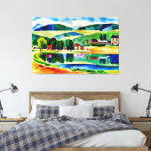 Dorp met uitzicht op rustige Lake Canvas Print (Insitu (Slaapkamer))