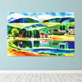 Dorp met uitzicht op rustige Lake Canvas Print (Insitu (Houten vloer))