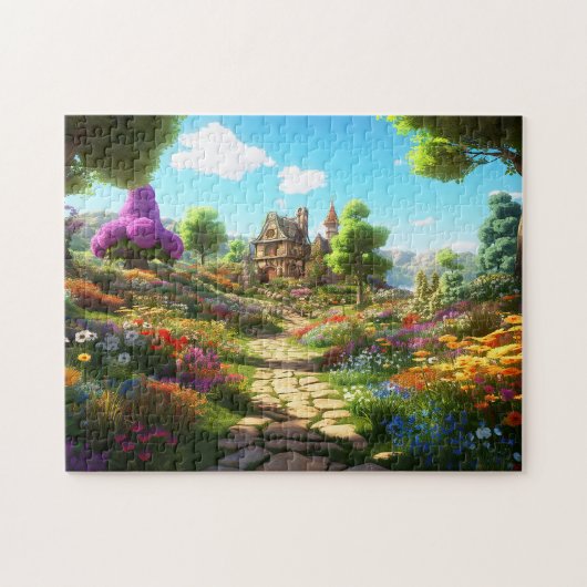 Dorp Mooie Groen Kleurrijk Meisjesachtig Lente Legpuzzel (Horizontaal)