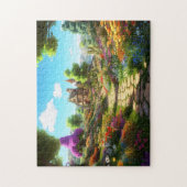 Dorp Mooie Groen Kleurrijk Meisjesachtig Lente Legpuzzel (Verticaal)