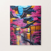 dorp omringd door Cherry Blossom Legpuzzel (Verticaal)
