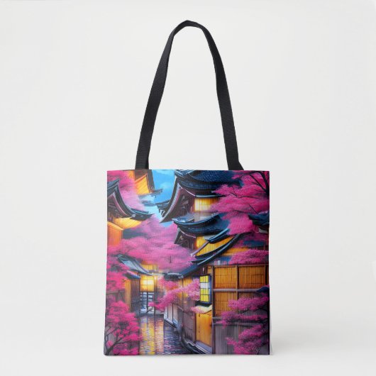 Dorp omringd door kersenbloesems tote bag (Voorkant)