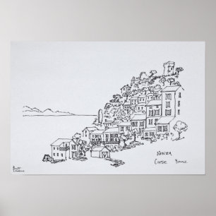 Dorp op de heuveltop van Nonza   Corsica, Frankrij Poster
