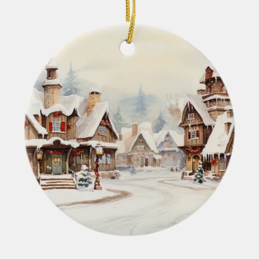 Dorp op een kerstdag keramisch ornament (Voorkant)