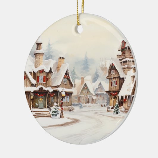 Dorp op een kerstdag keramisch ornament (Links)