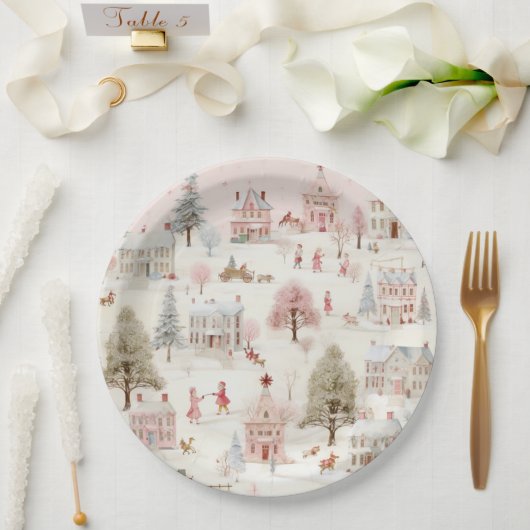  Dorp Roze Kerst Papieren Bordje (Huwelijk)