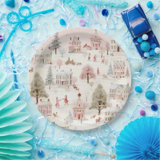Dorp Roze Kerst Papieren Bordje (Feest)