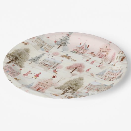  Dorp Roze Kerst Papieren Bordje (Gekanteld)
