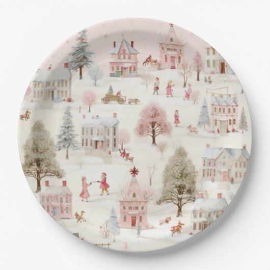 Dorp Roze Kerst Papieren Bordje (Voorkant)