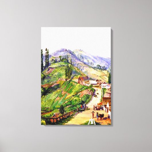 dorp Tosari, Java, schilderij van 1876 Canvas Afdruk (Voorkant)